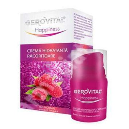 Crema hidratanta racoritoare cu extract de zmeura ten normal Gerovital Happiness, 30 ml, Farmec