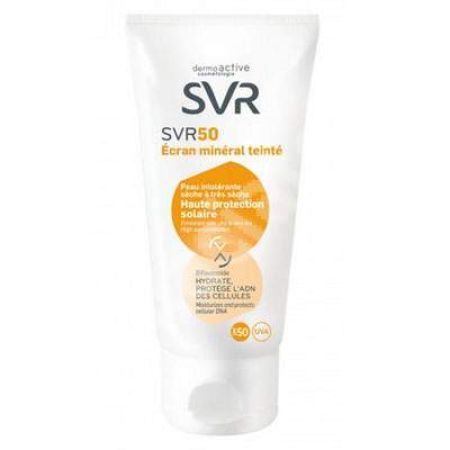 Crema protectie solara pentru piele intoleranta ten uscat Ecran Mineral Teinte SPF 50, 50 ml, Svr