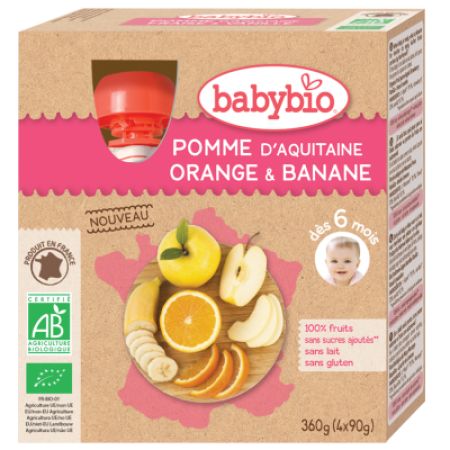 Desert de mere, portocale si banane, +6luni, 4x90g, BabyBio