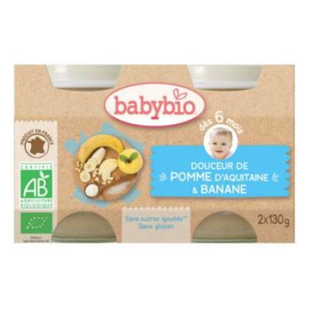 Desert din fructe cu mere si banane, Gr. 6 luni, 2x130 g, Babybio