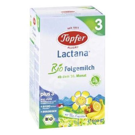 Formula organica cu lapte praf degresat si fructe, Gr. 10 luni, 600 g, Topfer