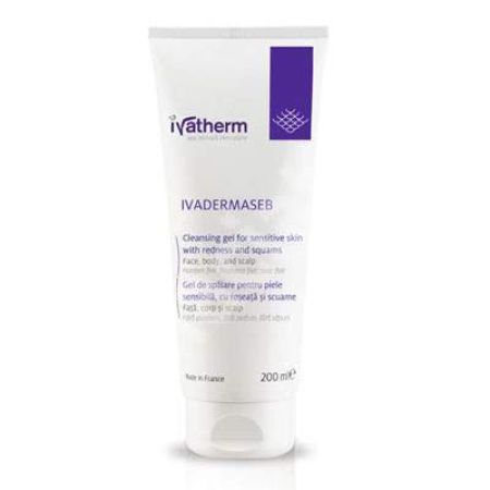 Gel de spalare, piele sensibila cu roseata si scuame Ivadermaseb, 200 ml, Ivatherm