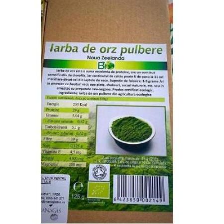 Iarba de orz Bio pulbere Noua Zeelanda, 125 g, Managis