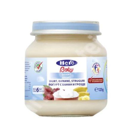 Iaurt cu banane si struguri, 125 g, Hero Baby