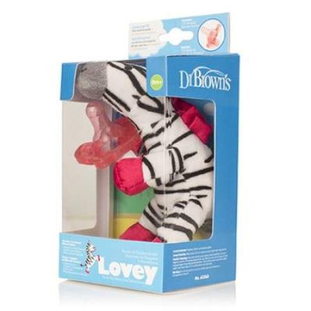 Jucarie zebra Lovey + Suzeta din silicon roz, 0-6 luni, AC048, Dr Browns