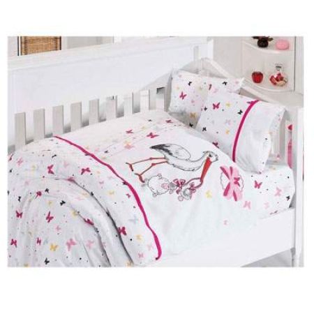 Lenjerie alb si roz barza Baby Bamboo, 4 piese, First Choice