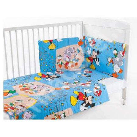 Lenjerie patut Mickey si prietenii lui, 3 piese, 140x90 cm, BebeDeco