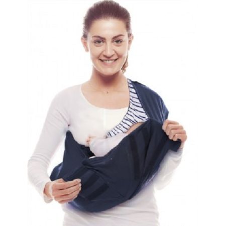 Sistem de purtare pentru copii Sling Cotton Striped, True Blue, 0 luni-15 Kg, Wallaboo