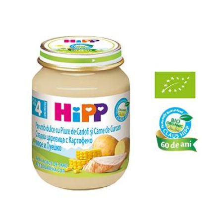 Meniu Bio curcan cu porumb si piure de cartofi, Gr. 4 luni, 125 g, Hipp