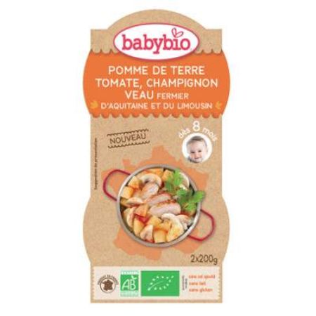 Meniu cu cartofi, rosii, ciuperci si vitel, Gr. 8 luni, 2X200 g, Babybio