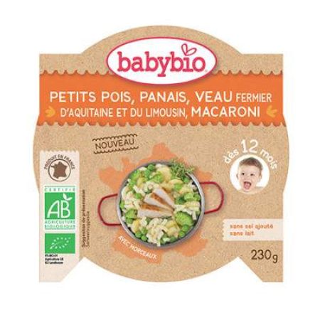 Meniu cu mazare, pastarnac si vitel de ferma, Gr. 12 luni, 230 g, Babybio