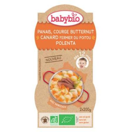 Meniu cu pastarnac, dovleac, mamaliguta si rata, Gr. 12 luni, 2x200 g, Babybio