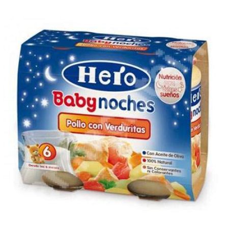 Piure Meniu de seara din legume si pui, 6 luni, 2x 200 g, Hero Baby