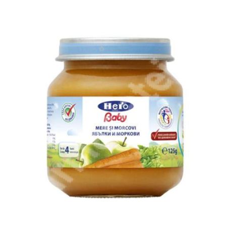 Piure de mere si morcovi,  4 luni, 125 g, Hero Baby