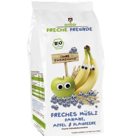 Musli cu banane, mere si afine, 200g, Freche Freunde