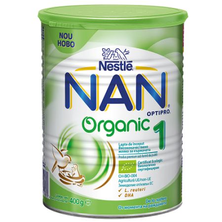 Nan 1 Organic Optipro Formula de lapte de inceput, +0 luni, 400 g, Nestle