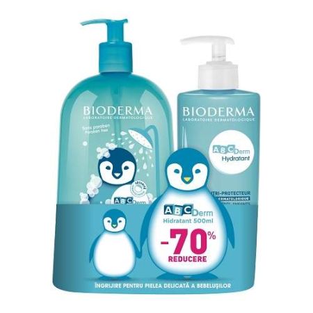 Oferta Pachet ABC Derm Gel spumant 1L si Lapte hidratant 500 ml, Bioderma