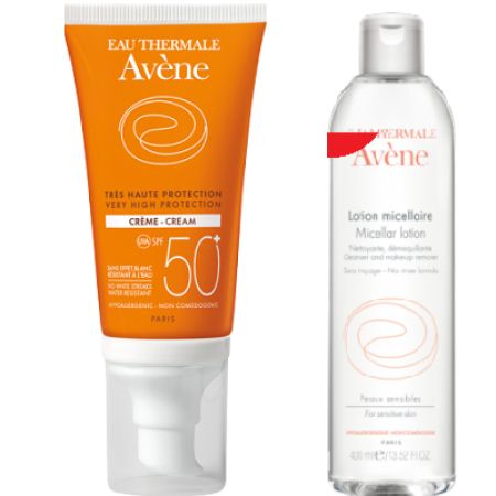 Oferta Pachet Avene Protectie Solara Crema SPF 50+ si Lotiune micelara, Pierre Fabre