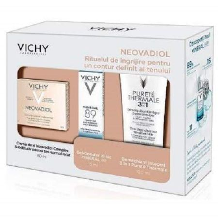 Oferta Pachet Crema reactivatoare pentru ten normal si mixt Neovadiol 50ml, Gel Booster Mineral 89 5ml si Demachiant 3in1 Purete Thermale 100 ml, Vichy