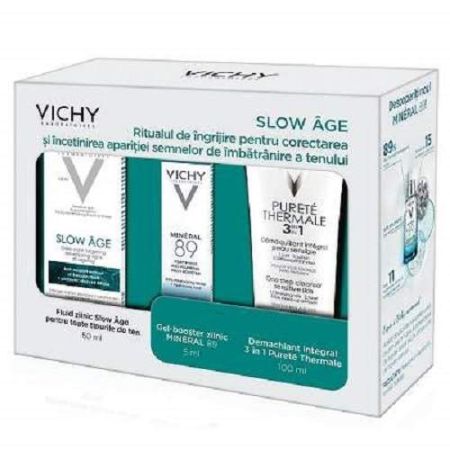 Oferta Pachet Fluid zilnic SlowAge 50ml, Gel Booster Mineral 89 5ml si Demachiant 3in1 Purete Thermale 100 ml, Vichy