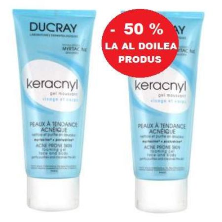 Gel spumant pentru pielea cu tendinta acneica Keracnyl, 2x200 ml, Ducray