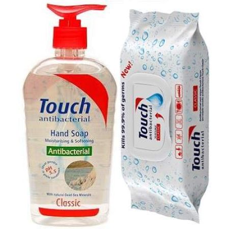 Oferta Pachet Sapun antibacterial Classic si servetele, 500ml, Touch