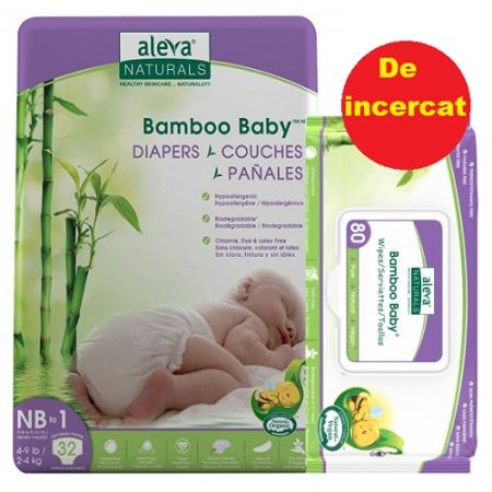 Oferta Pachet Scutec Bamboo Baby nr.1, 2-4Kg, 32 buc, Aleva Naturals