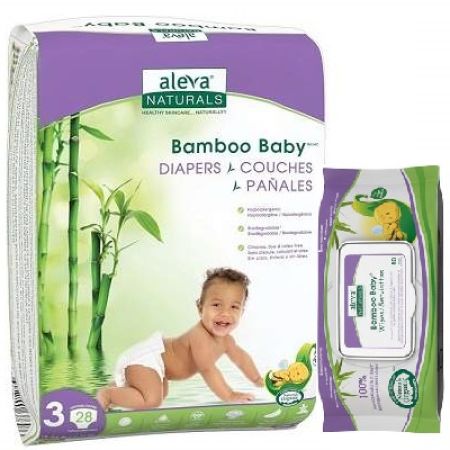 Oferta Pachet Scutec Bamboo Baby nr.3 si servetele, 6-11Kg, 28 buc, Aleva Naturals