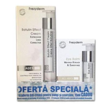 Pachet Crema impotriva ridurilor de expresie Botulin Effect, 50 ml, Frezyderm + Cadou Gel-crema de ochi pentru pungi si cearcane, 15 ml, Frezyderm