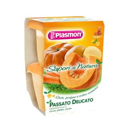 Pasat de legume cu dovleac, cartof si morcov Savoarea naturii, Gr. 6-36 luni, 2x120 g, Plasmon