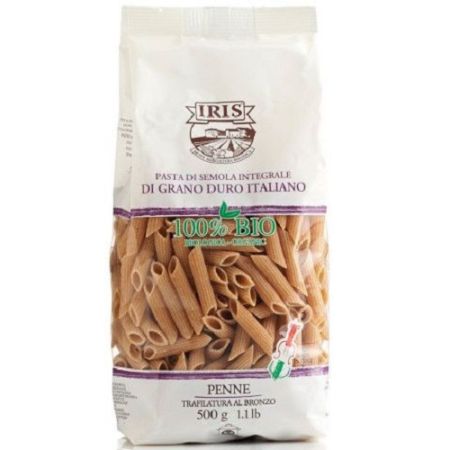 Paste Bio integrale Penne din grau, 500 g, Iris Bio