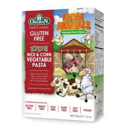 Paste vegetale din orez si porumb cu forme de animale, 200 g, Orgran