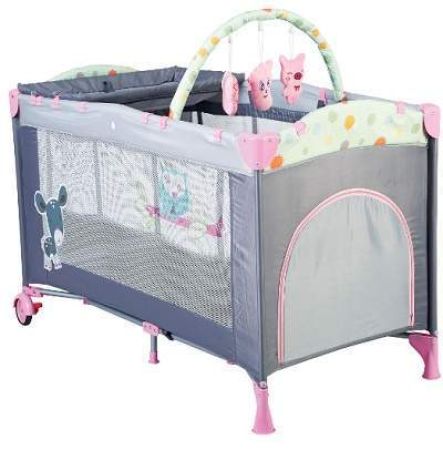 Patut pliant cu 2 nivele SleepWell Pink, BGO440, BabyGo