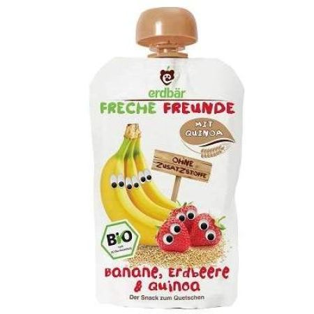 Piure Bio de banane, capsuni si quinoa 100 g, Freche Freunde 