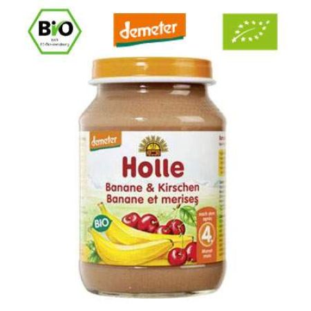 Piure Bio de banane si cirese, Gr. 4 luni, 190 g, Holle Baby Food