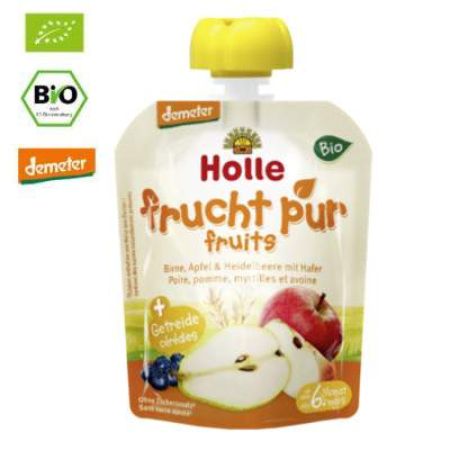 Piure Bio de fructe cu ovaz, pere, mere si coacaze, Gr. 6 luni, 90 g, Holle Baby Food