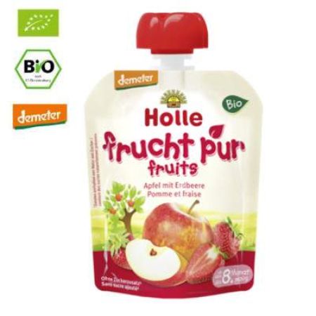 Piure Bio de fructe din mere si capsuni, Gr. 8 luni, 90 g, Holle Baby Food