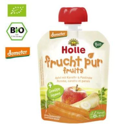 Piure Bio de fructe-legume cu mere, morcovi, pastarnac, Gr. 6 luni, 90 g, Holle Baby Food