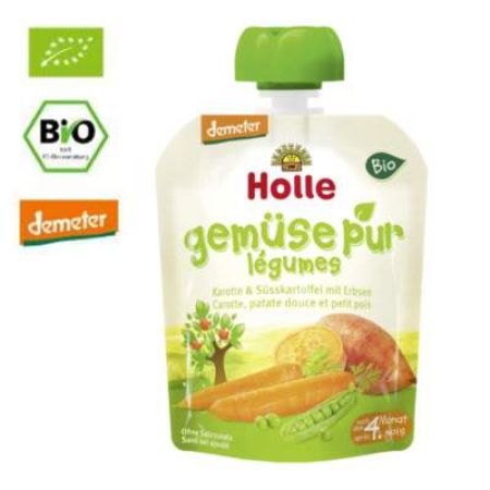 Piure Bio de legume cu morcov, cartof dulce si mazare, Gr. +4 luni, 90 g, Holle Baby Food