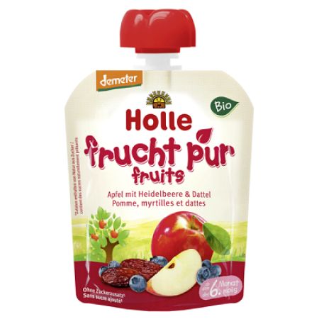 Piure Bio de mere, afine si curmale, +6luni, 90g, Holle Baby Food