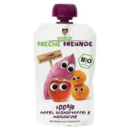 Piure Bio de mere, cartofi dulci si mandarine, 100 g, Freche Freunde