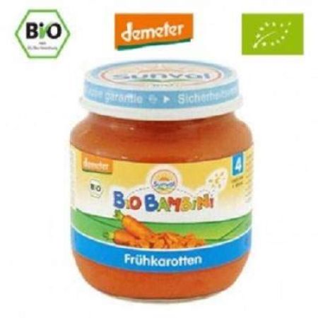 Piure Bio de morcovi Bio Bambini, +4luni, 125 g, Sunval