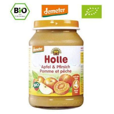 Piure Bio de piersici si mere, 4 luni,  190 g, Holle Baby Food