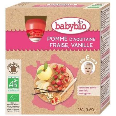 Piure Bio Desert din mere, capsuni si vanilie, +6luni, 4x90g, BabyBio