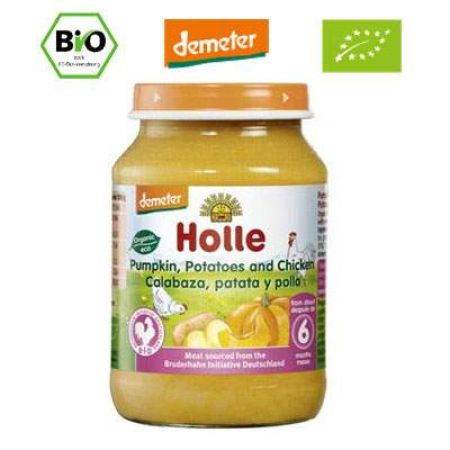 Piure Bio din dovleac, cartofi si pui, Gr. 6 luni, 190 g, Holle Baby Food