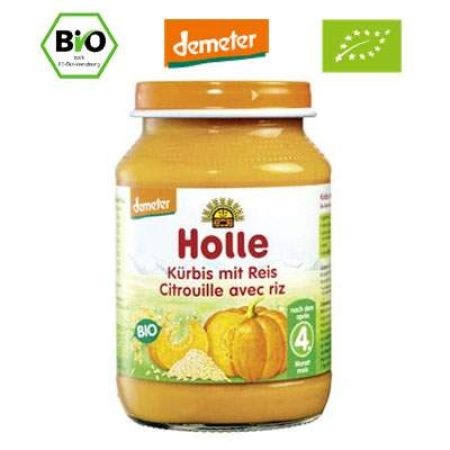 Piure Bio din dovleac si orez, Gr. 4 luni, 190 g, Holle Baby Food