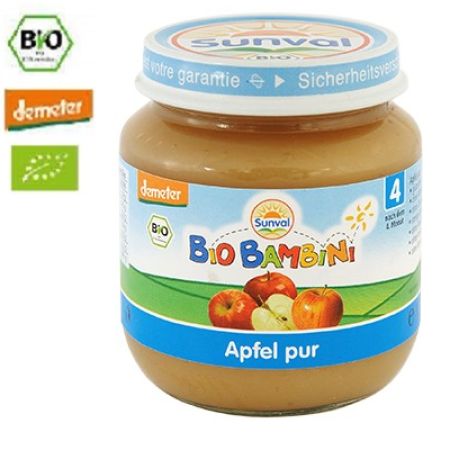 Piure Bio din mere Bio Bambini, +4luni, 125 g, Sunval