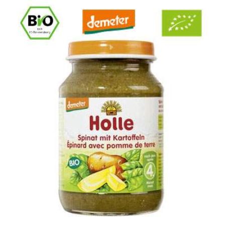 Piure Bio din spanac si cartof, Gr. 4 luni, 190 g, Holle Baby Food