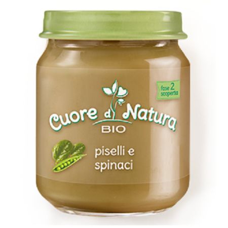 Piure Bio din spanac si mazare, 110 gr, Cuore Di Natura