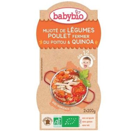 Piure Bio Meniu din legume, quinoa si carne de pui, +12luni, 2X200g, BabyBio